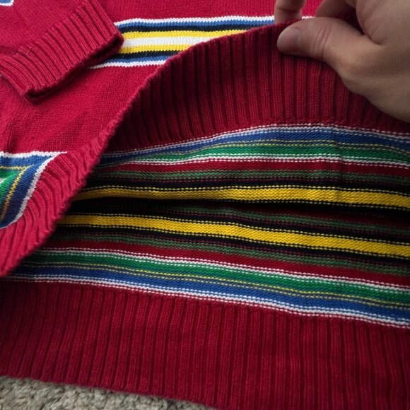 Lauren Ralph Lauren Sweater Striped Colorful Medium Cotton Oversized 1/4 Zip - Picture 12 of 13